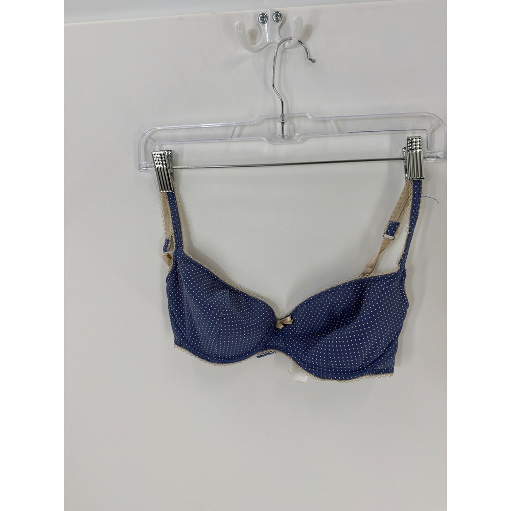 Elle Macpherson Intimates Blue Polka Dot Lace Trim Underwire Bra 34C E72-314